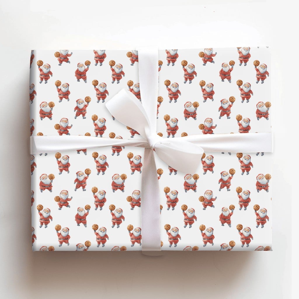 Sports Santa Claus Gift Wrap, Basketball Santa Wrapping Paper, Holiday Basketball Wrapping Paper, Retro Christmas Present Wra