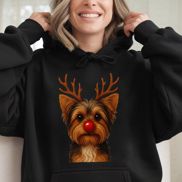 Adorable Yorkshire Terrier Holiday Sweatshirt, Yorkie Reindeer Christmas Hoodie, Festive Xmas Dog Pullover, Humorous Puppy Ho