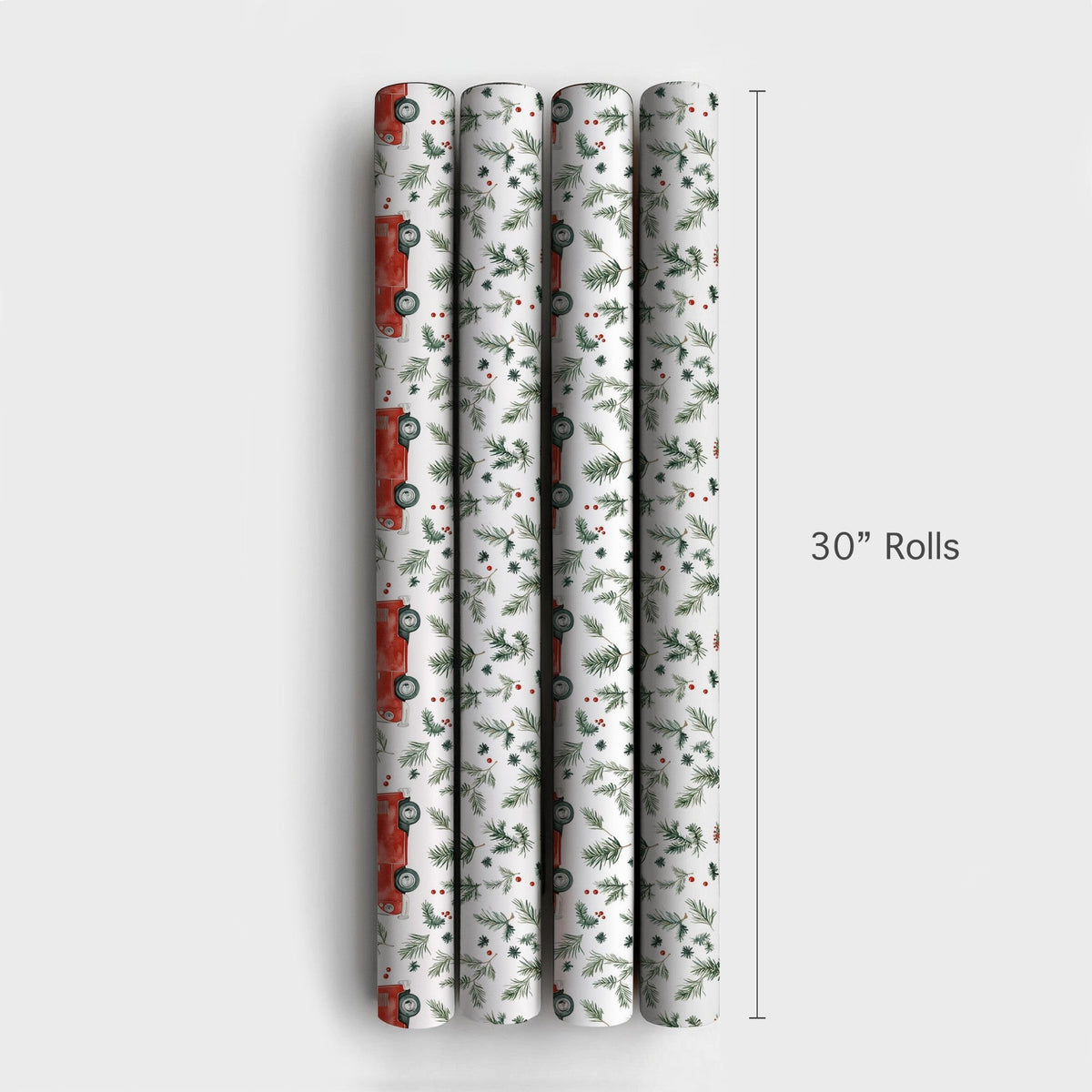 Retro Camper Van Gift Wrap, Vintage Red Camper Wrapping Paper, Christmas Camper Holiday Paper Roll, Winter Greenery Gift Wrap