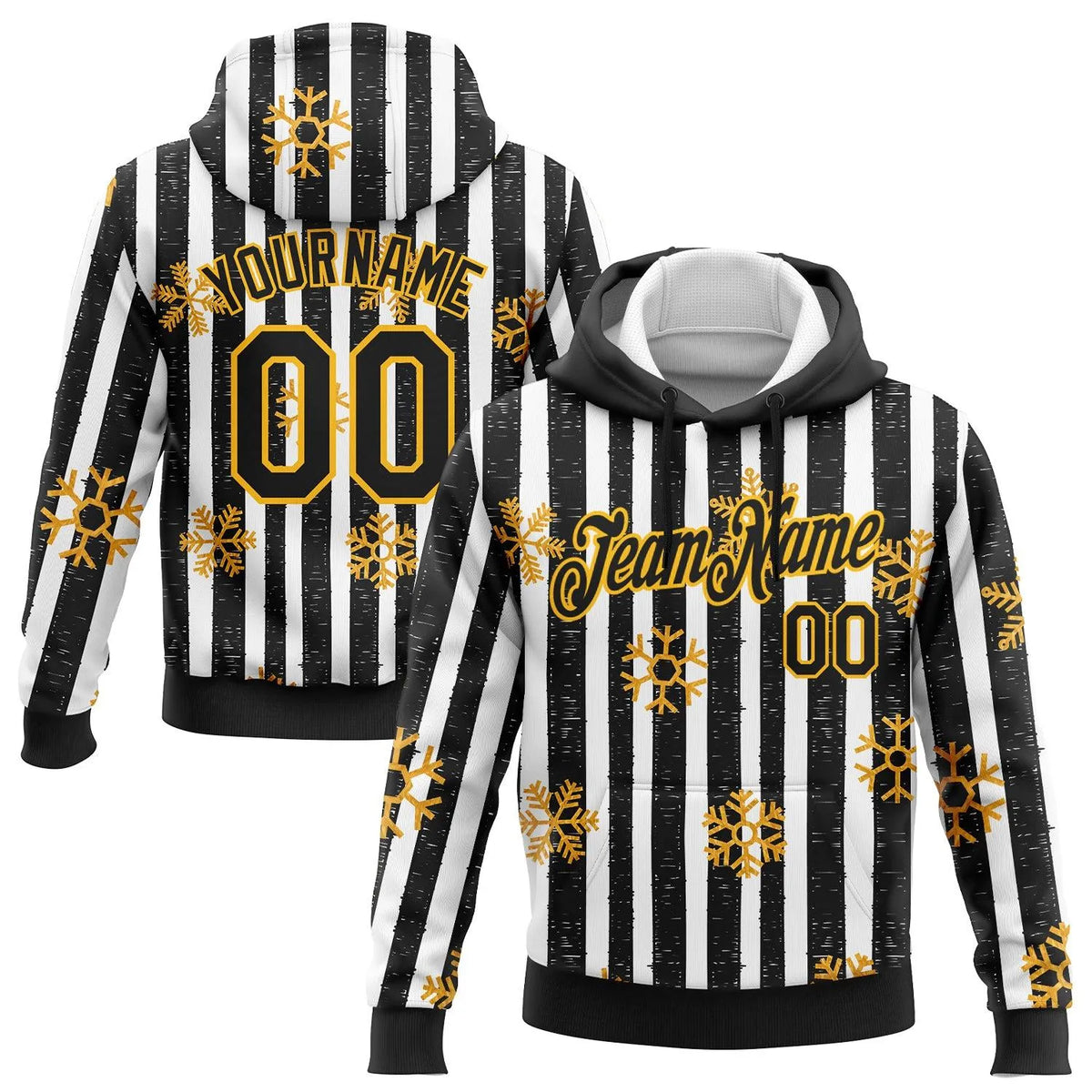 Personalized Name Number Holiday Sweatshirt, Custom Snowflake Christmas Hoodie, Gold Black Christmas Hoodie, Xmas Fan Present