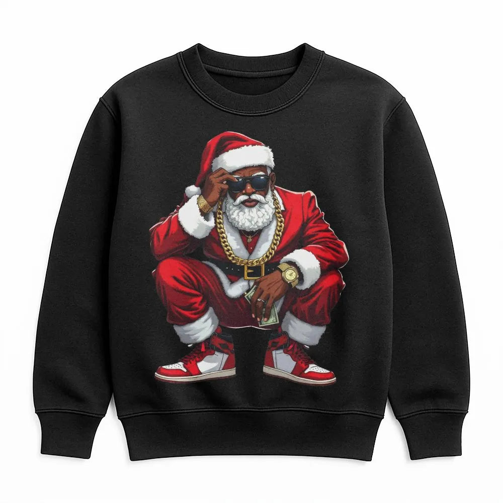Hip Hop Streetwear Holiday Crewneck, Black Santa Christmas Sweatshirt, African American Santa Sweatshirt, Retro Xmas Graphic 