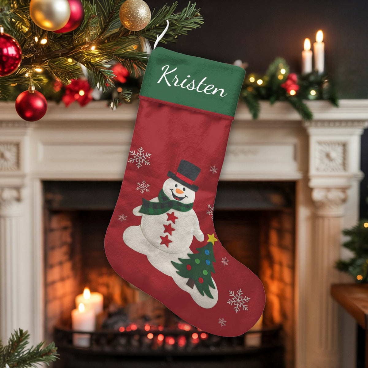 Custom Name Holiday Stocking, Personalized Snowman Christmas Stocking, Adorable Winter Character Xmas Stocking, Family Firepl