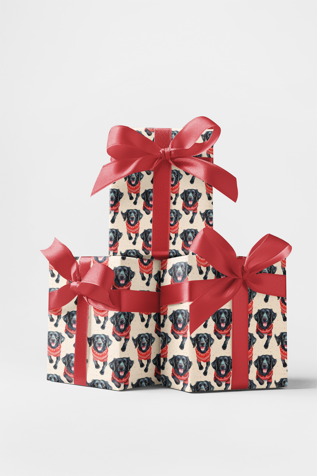 Dog in Sweater Gift Wrap, Flat-Coated Retriever Christmas Wrapping Paper, Watercolor Dog Present Paper, Festive Dog Lover Wra