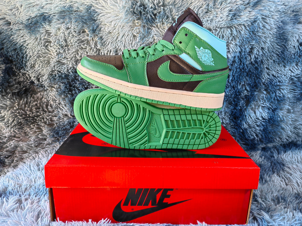 Mid Top Sneakers, Green White Colorway, Lace Up Design, Casual Gift for Sneaker Fans