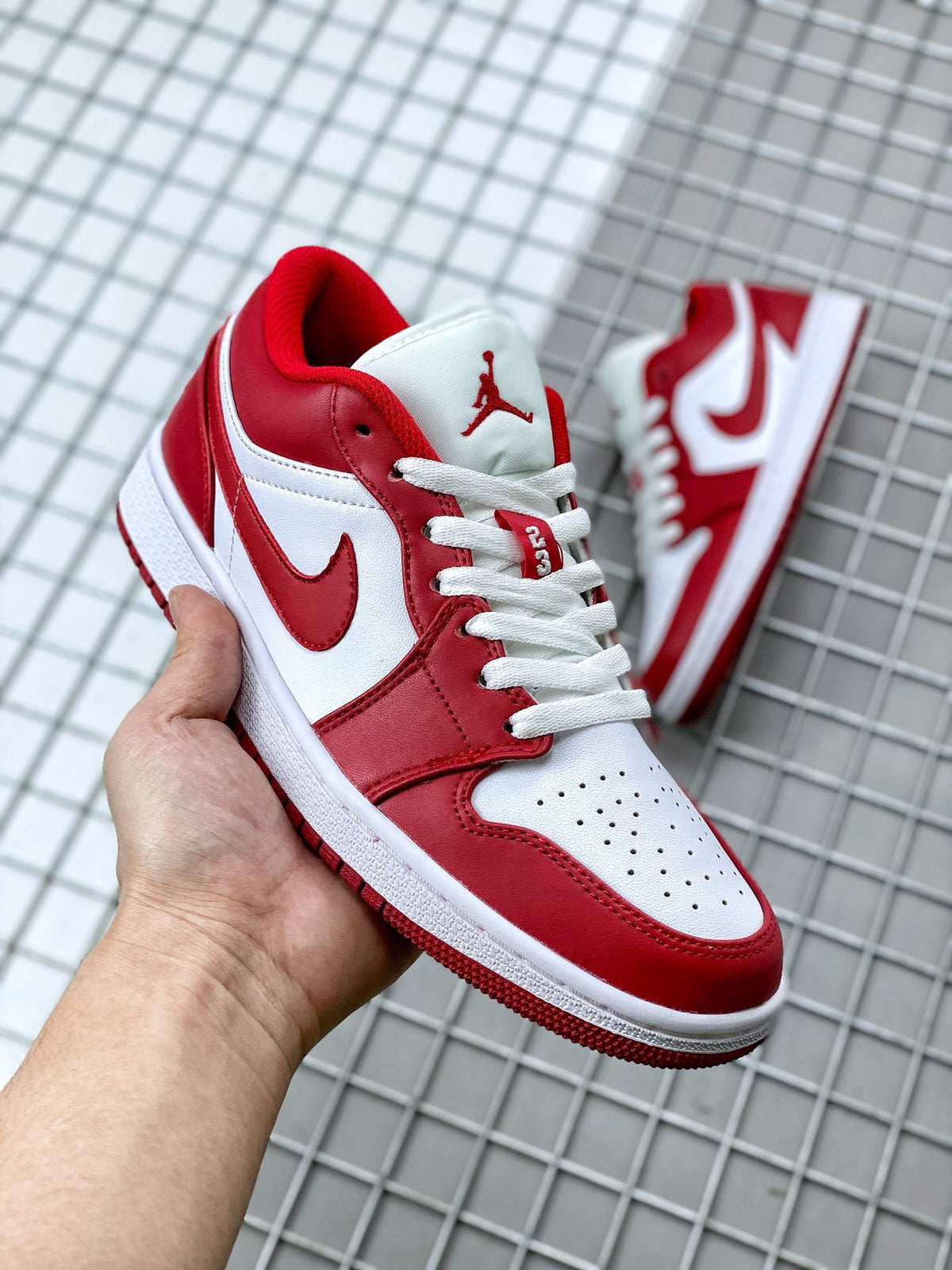 Low Top Sneakers, White Red Gold Colorway, Lace Up Design, Casual Gift for Sneaker Fans