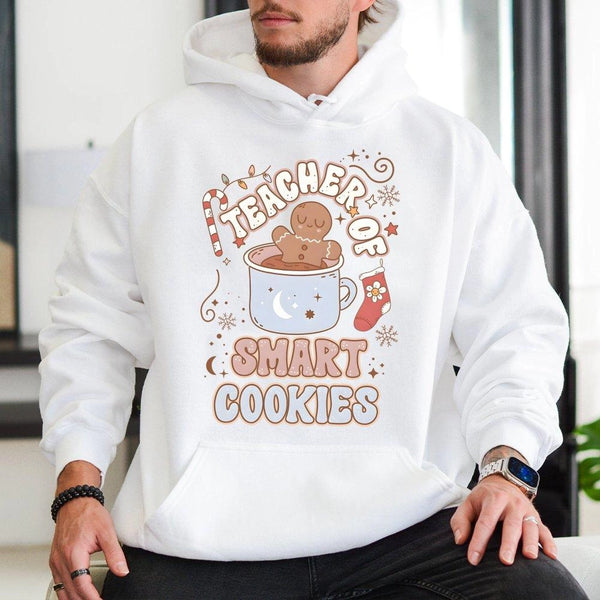Retro Gingerbread Christmas Hoodie, Teacher of Smart Cookies Hoodie, Adorable School Teacher Hoodie, Winter Holiday Educator 
