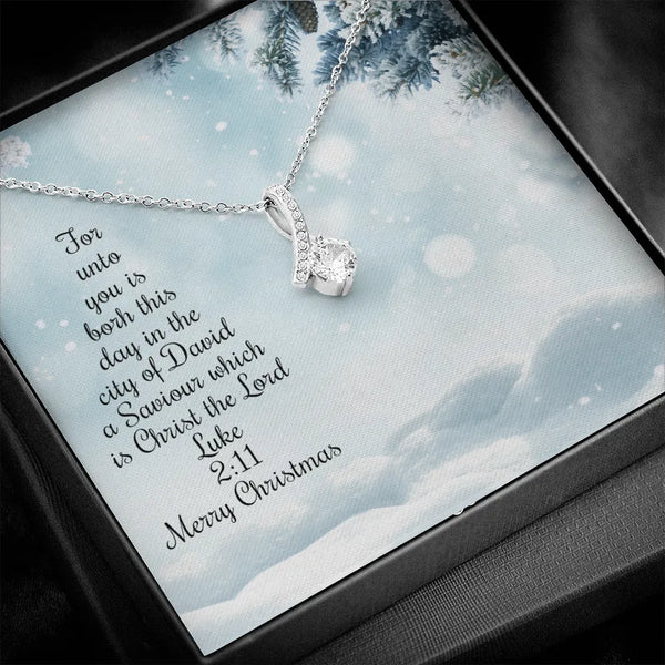 Christmas Scripture Pendant Necklace, Luke 2:11 Bible Verse Necklace, 14k White Gold Stainless Steel Jewelry, Religious Prese