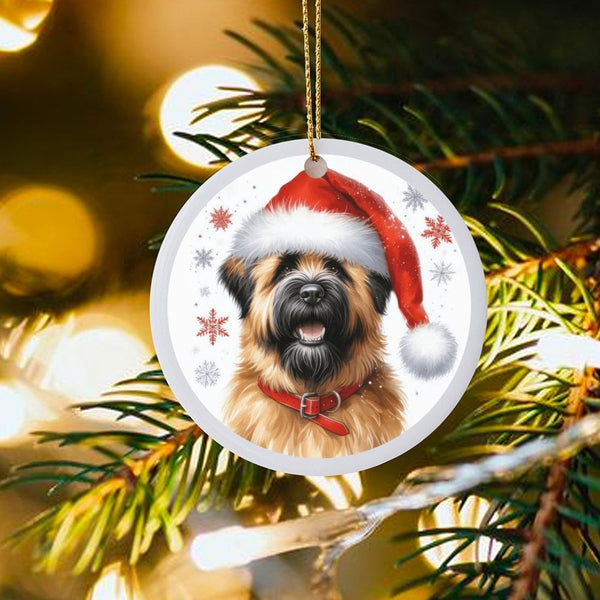Santa Hat Pet Portrait Ornament, Briard Dog Christmas Ornament, Adorable Dog Lover Holiday Tree Ornament, Ceramic Keepsake Pr