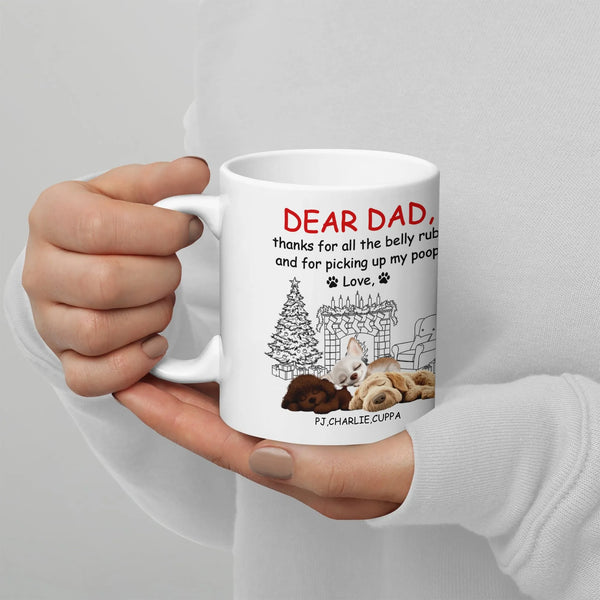 Dog Dad Christmas Tree and Puppies Mug, Thanks for Picking Up My Poop Mug, Humorous Dog Dad Ceramic Coffee Mug, Holiday Prese