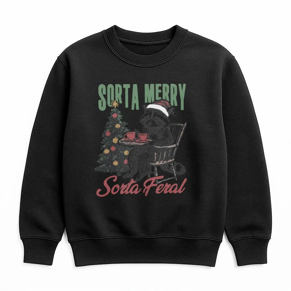 Humorous Christmas Animal Sweatshirt, Sorta Merry Sorta Feral Raccoon Sweatshirt, Sarcastic Holiday Crewneck, Winter Trash Pa