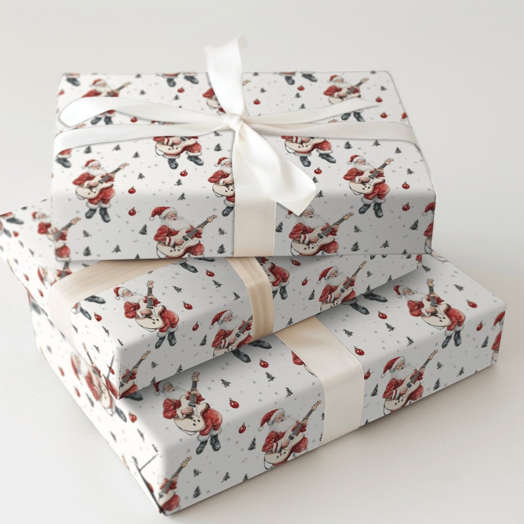 Rock Guitar Christmas Gift Wrap, Electric Guitar Santa Wrapping Paper, Musician Santa Wrapping Paper, Rocker Santa Holiday Gi