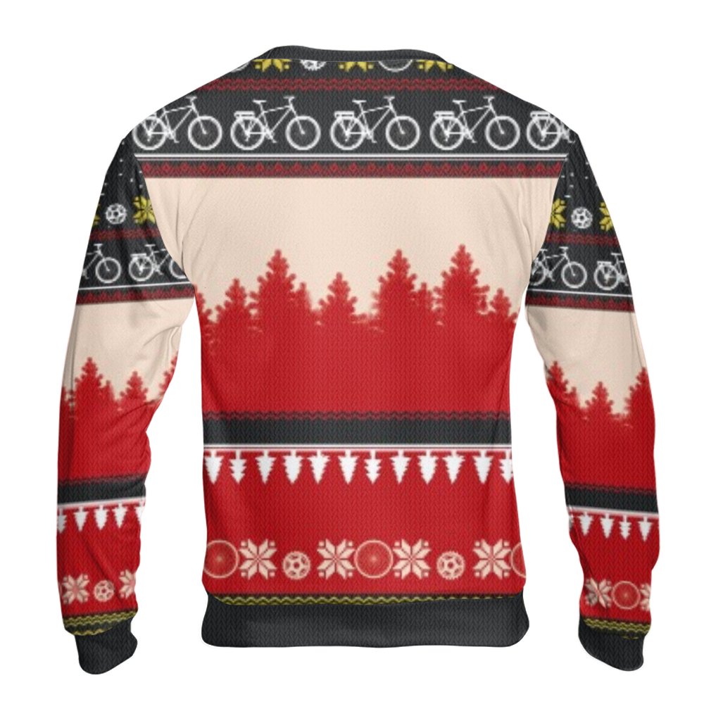 Humorous Cyclist Holiday Sweater, Mountain Biking Ugly Christmas Sweater, Bike Lover Ugly Sweater, MTB Crewneck Sweatshirt, X