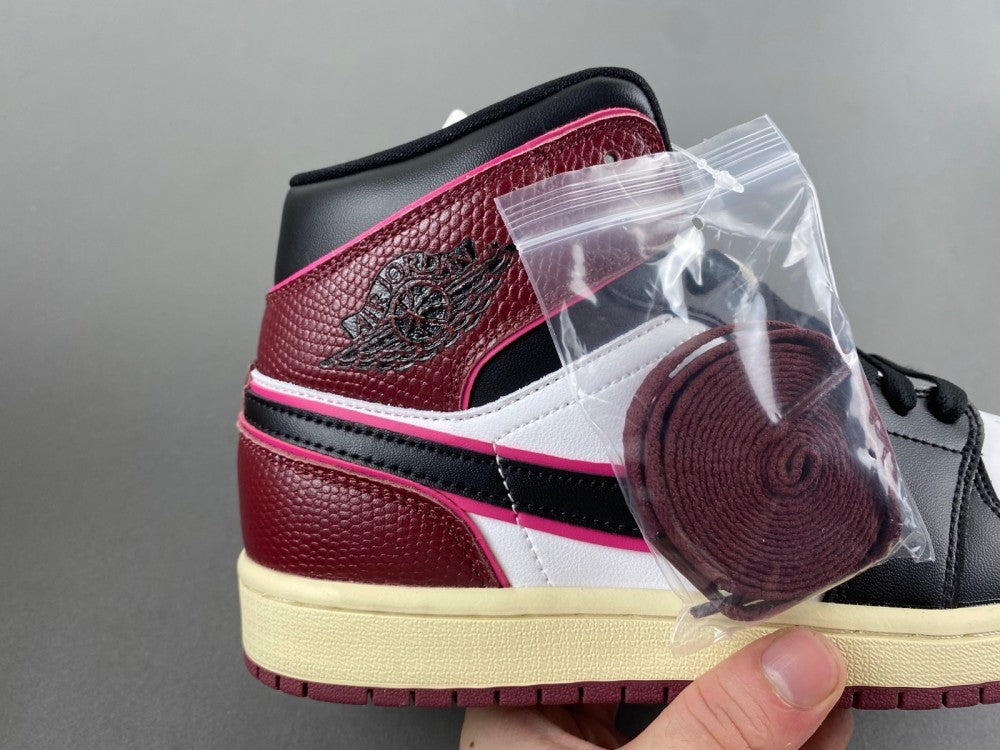 Mid Top Sneakers, Burgundy White Black Colorway, Lace Up Design, Casual Gift for Sneaker Fans