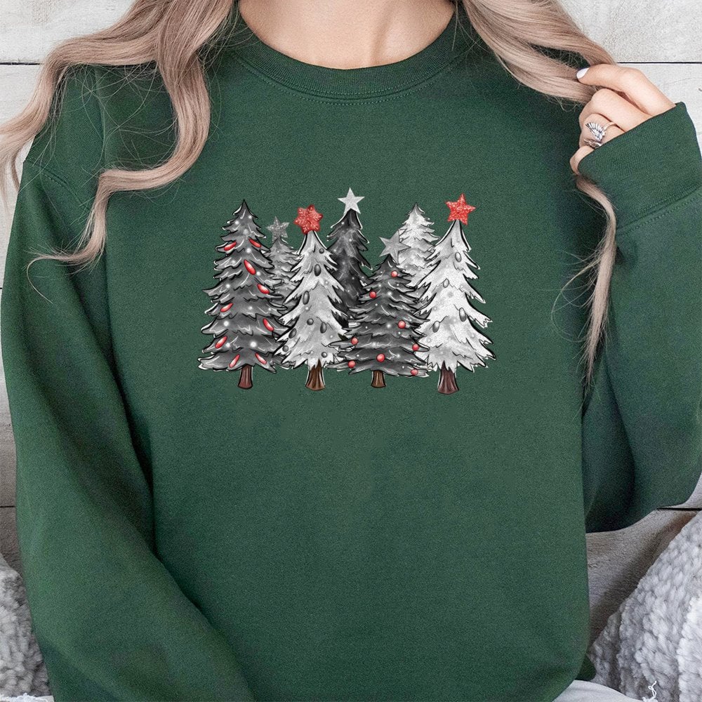 Winter Evergreen Forest Pullover, Minimalist Pine Tree Christmas Sweatshirt, Neutral Boho Holiday Sweater, Comfy Festive Xmas