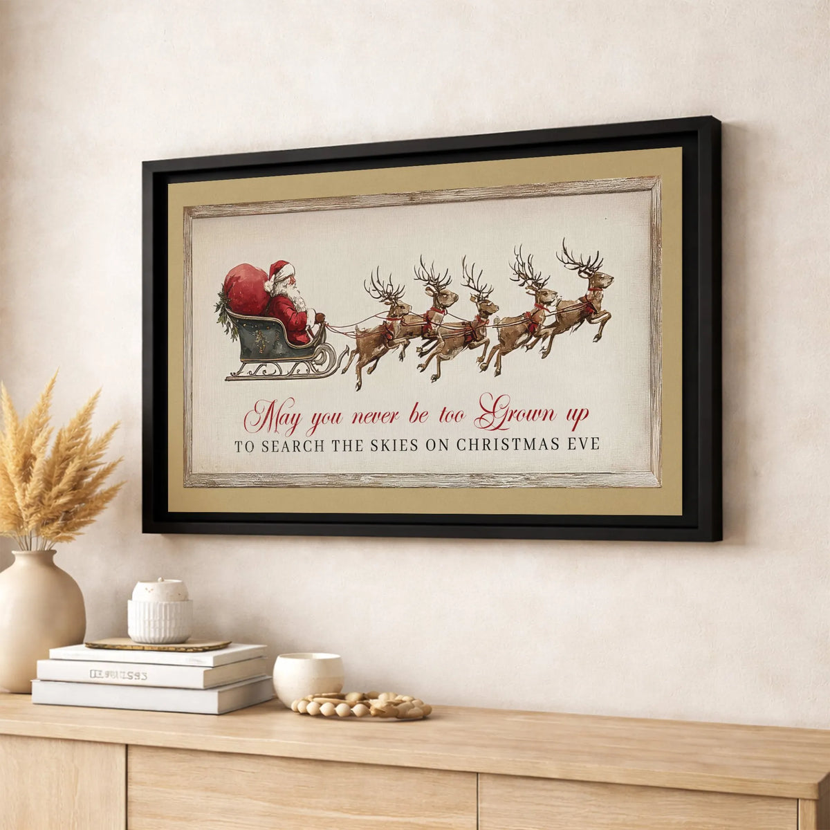 Christmas Quote Canvas Print, Vintage Santa Sleigh Canvas Wall Art, Retro Holiday Wall Decor, Festive Xmas Canvas Art, Christ