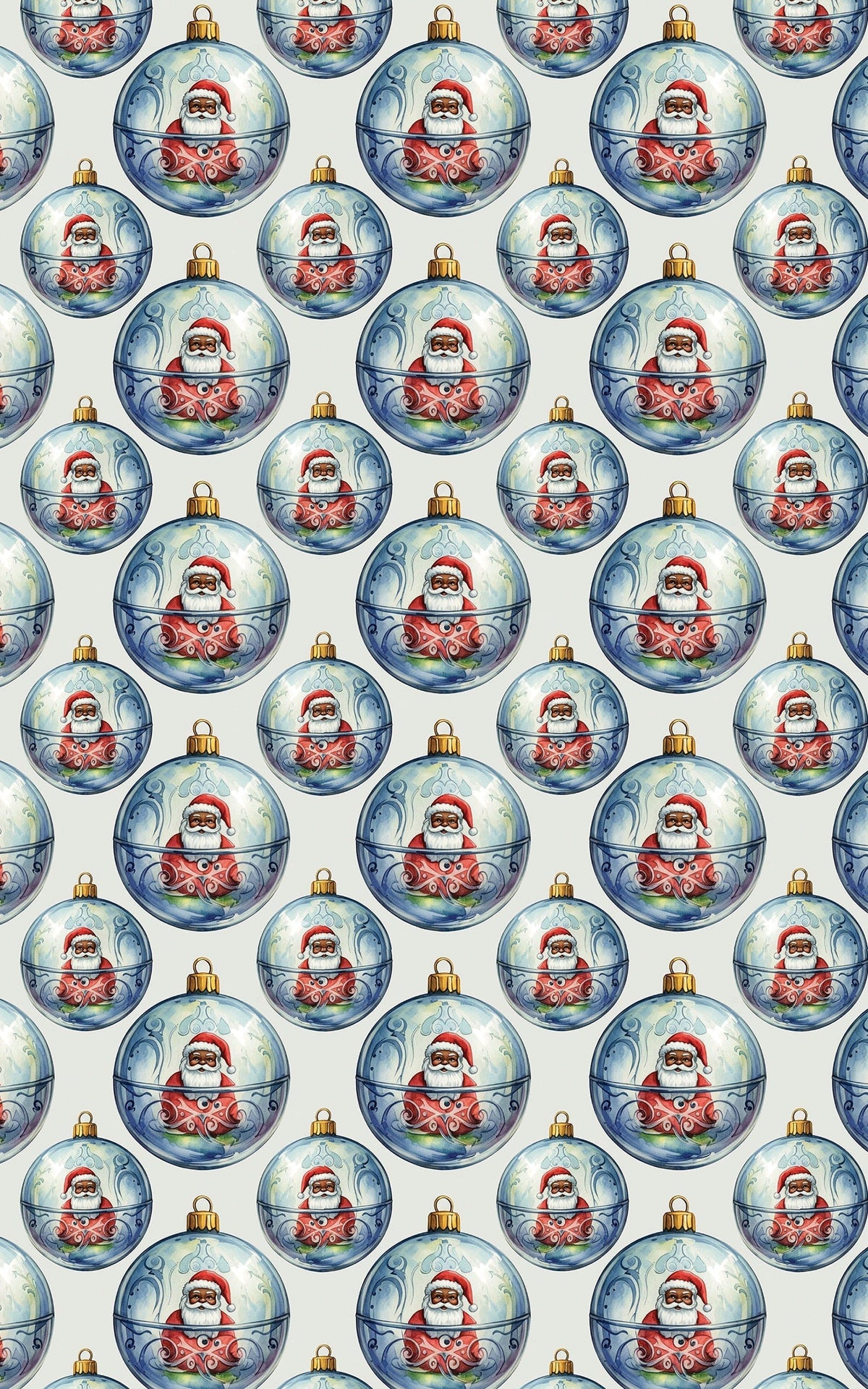 Baroque Christmas Gift Wrap, Santa Ornaments Wrapping Paper, Vintage Santa Holiday Present Paper, Glass Ornament Wrapping Pap
