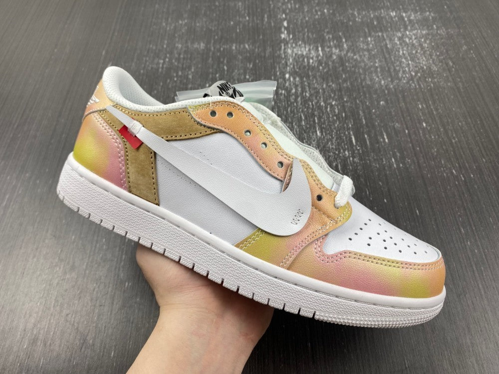 Low Top Sneakers, White Yellow Pink Colorway, Lace Up Design, Casual Gift for Sneaker Fans
