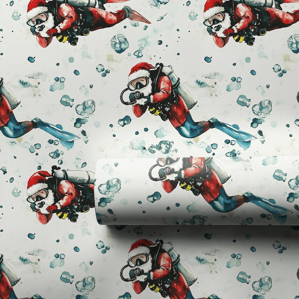 Nautical Ocean Holiday Gift Wrap Paper, Scuba Diving Santa Christmas Wrapping Paper, Scuba Diver Wrapping Paper, Xmas Gift Wr