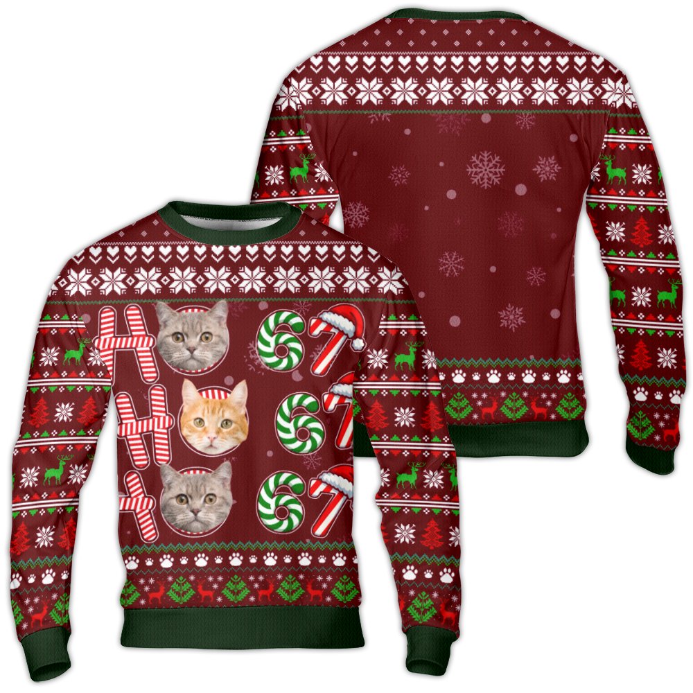 Personalized Pet Portrait Ugly Sweater, Custom Cat Photo Ugly Christmas Sweater, Humorous Cat Lover Holiday Sweatshirt, Custo