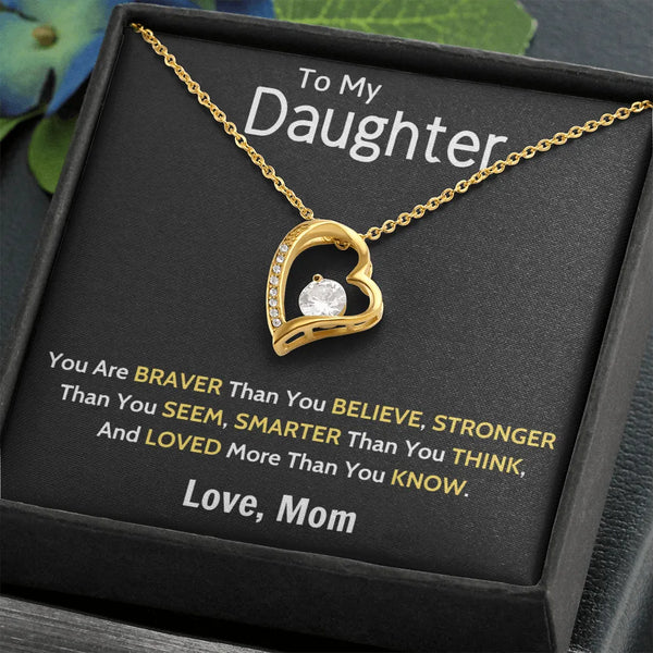 Daughter Birthday Necklace, Forever Love Heart Necklace, 14K Gold Finish Heart Pendant, Christmas Present for Daughter Messag