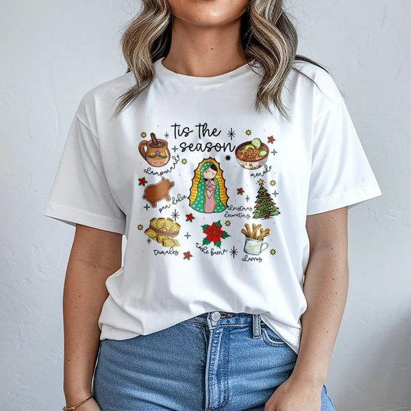 Mexican Christmas T-Shirt, Tis the Season Virgencita T-Shirt, Feliz Navidad Graphic Tee, Virgin Mary Holiday T-Shirt, Xmas Pr