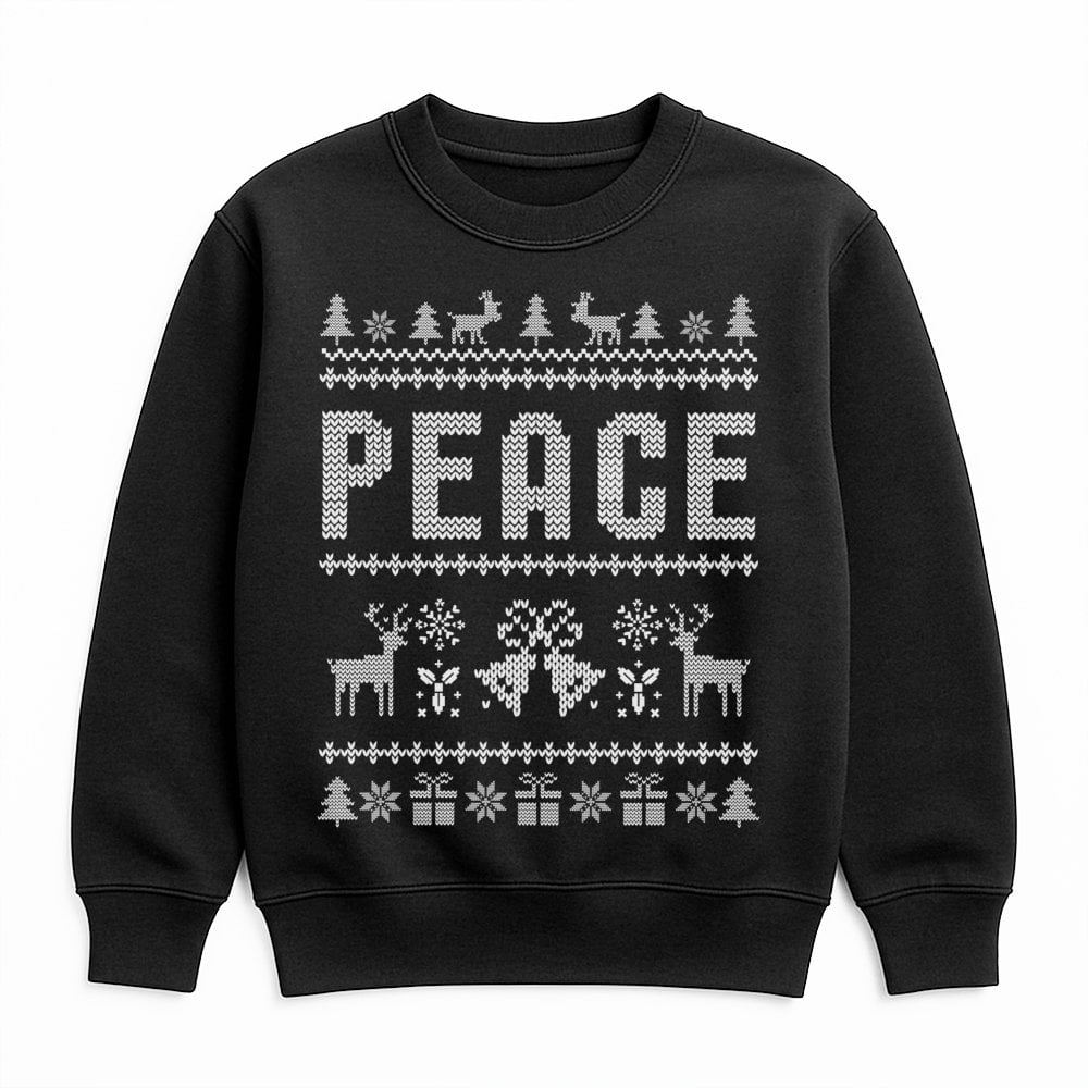 Reindeer Snowflake Pattern Sweater, Peace Ugly Christmas Sweatshirt, Humorous Retro Xmas Party Crewneck, Holiday Fair Isle Pu