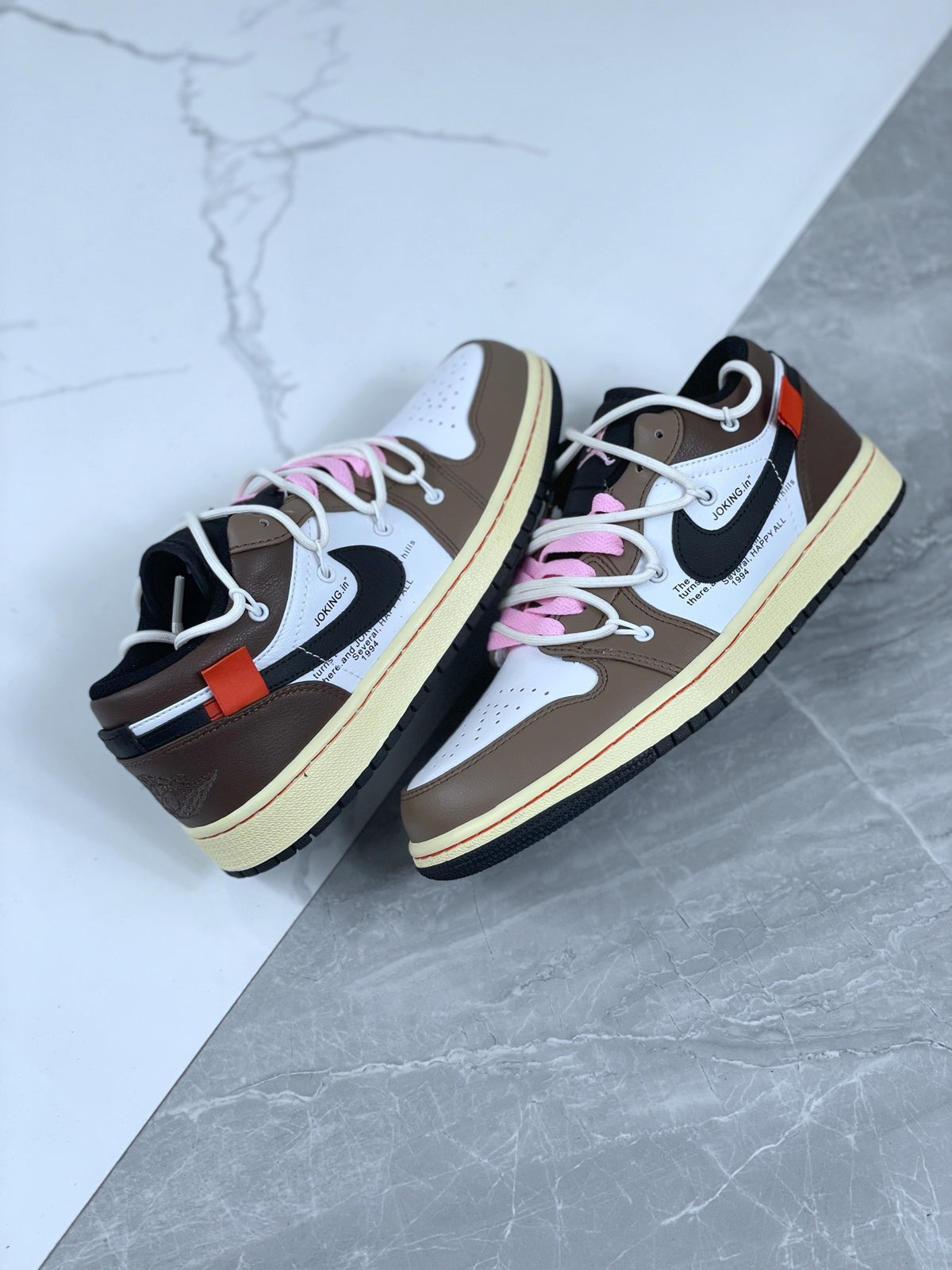 Low Top Sneakers, White Brown Colorway, Lace Up Design, Casual Gift for Sneaker Fans