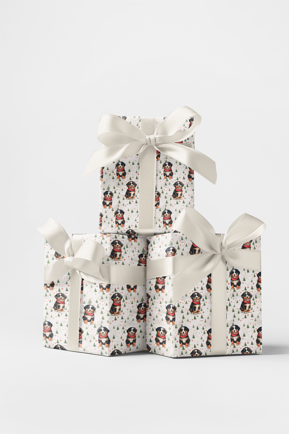 Festive Winter Puppy Gift Wrap, Bernese Mountain Dog Christmas Wrapping Paper, Bernese in the Snow Wrapping Paper, Holiday Pe