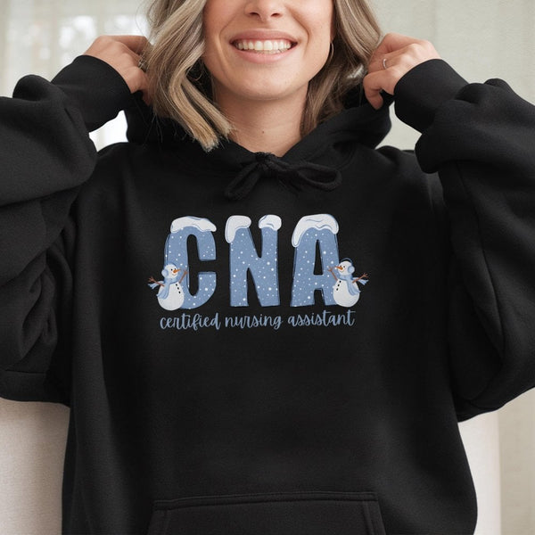 Snowman Certified Nursing Assistant Sweatshirt, CNA Christmas Hoodie, Winter Nurse Holiday Pullover Hoodie, Xmas Nursing Crew