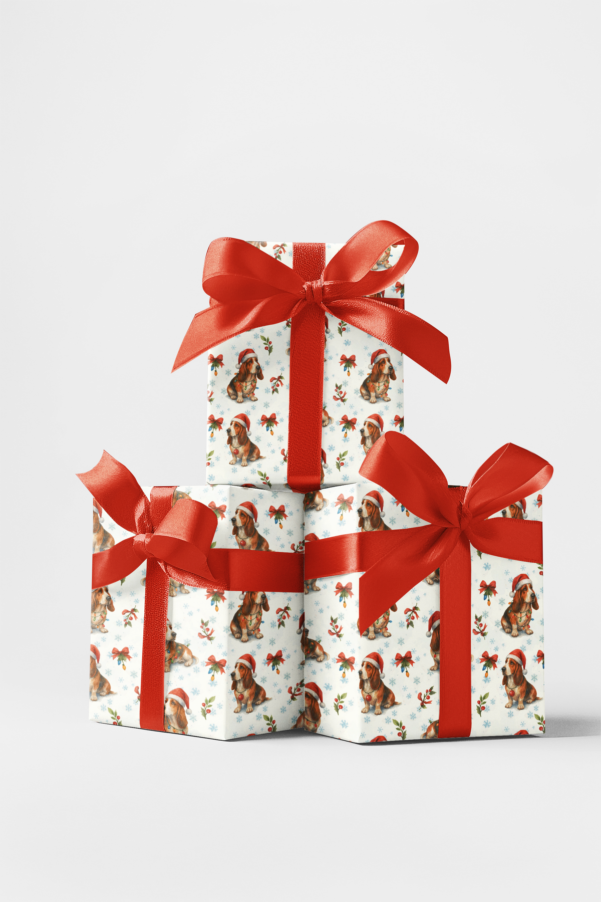 Basset Hound Dog Holiday Gift Wrap, Basset Hound Christmas Wrapping Paper, Santa Dog Festive Wrapping Paper, Dog Lover Xmas P