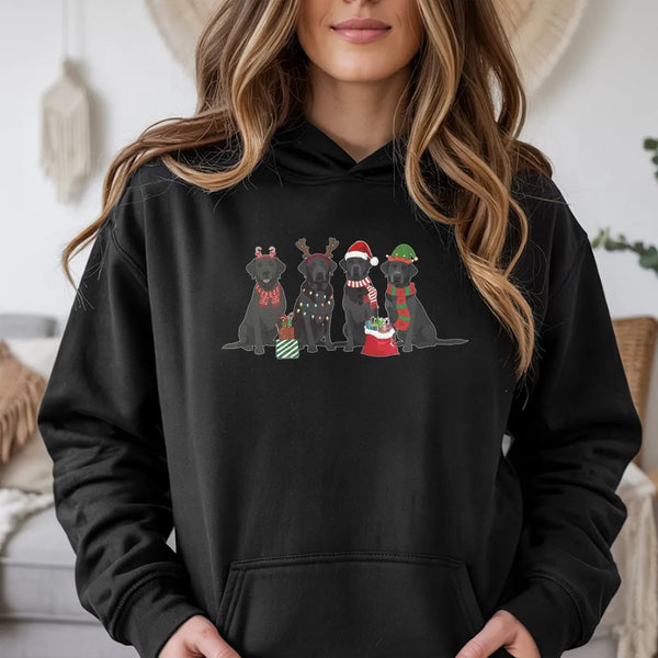 Festive Dog Lover Hoodie, Black Labrador Christmas Hoodie, Retro Lab Holiday Sweatshirt, Adorable Xmas Labrador Pullover Hood