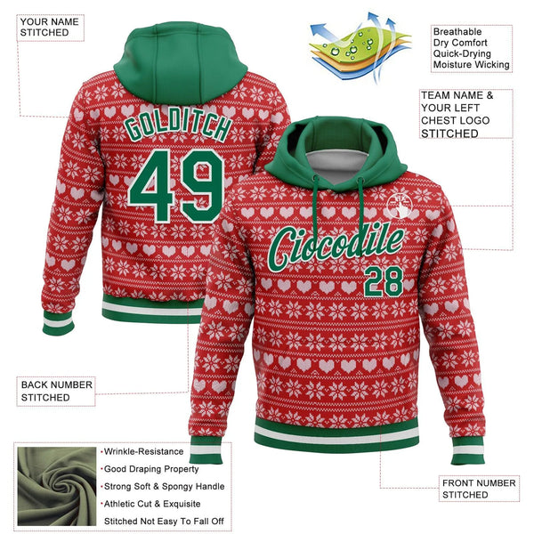 Personalized Name and Number Holiday Hoodie, Custom Christmas Sweater Sports Hoodie, Ugly Sweater Team Fleece Sweatshirt Pres