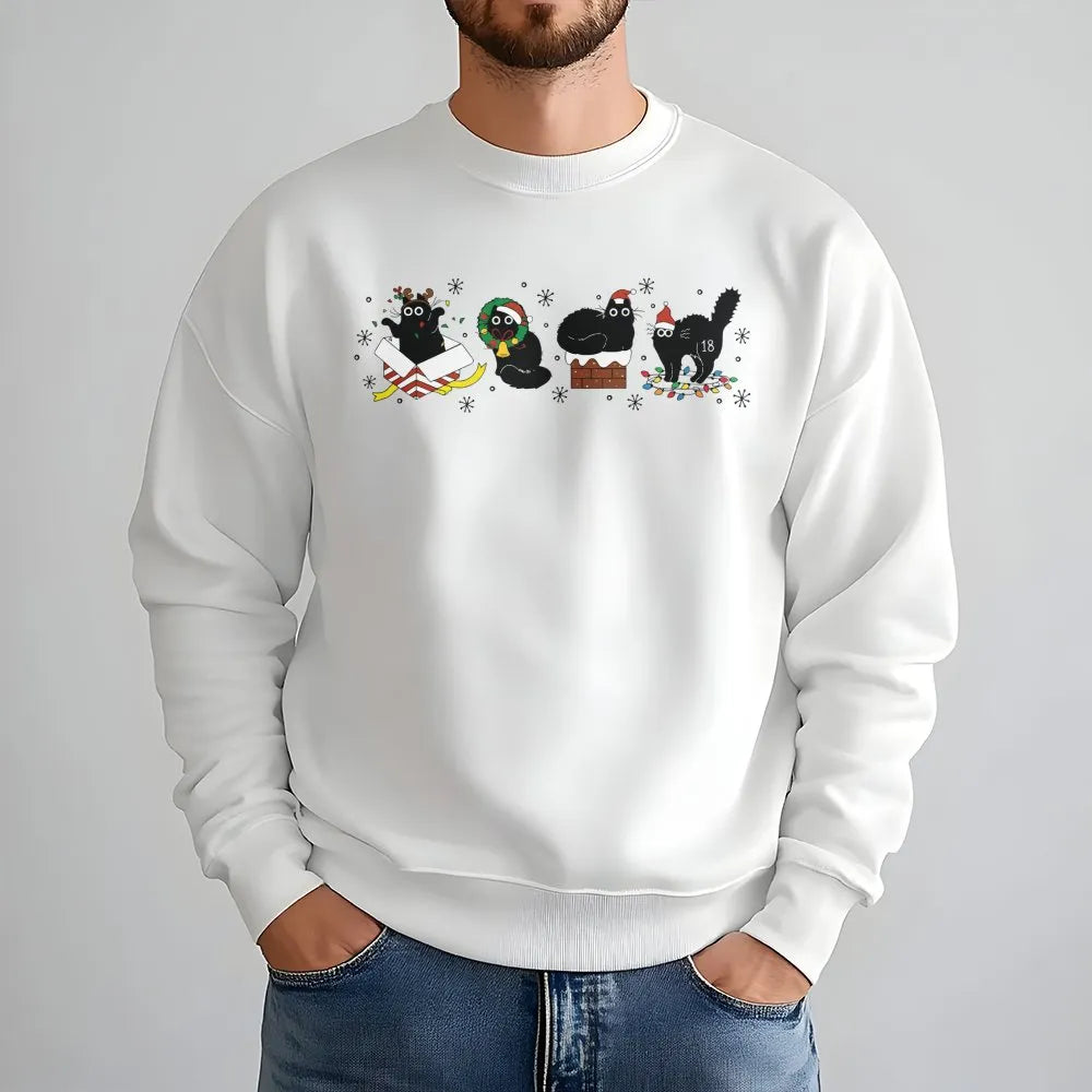 Black Kittens Holiday Crewneck, Humorous Christmas Cat Sweatshirt, Adorable Xmas Cat Lover Sweater, Festive Winter Sweatshirt