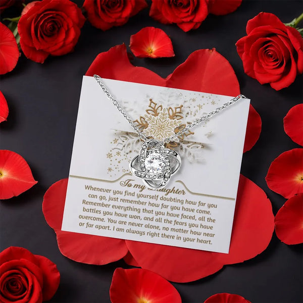 Cubic Zirconia Knot Pendant, To My Daughter Love Knot Necklace, White Gold Jewelry Present, Sentimental Birthday Christmas Pr