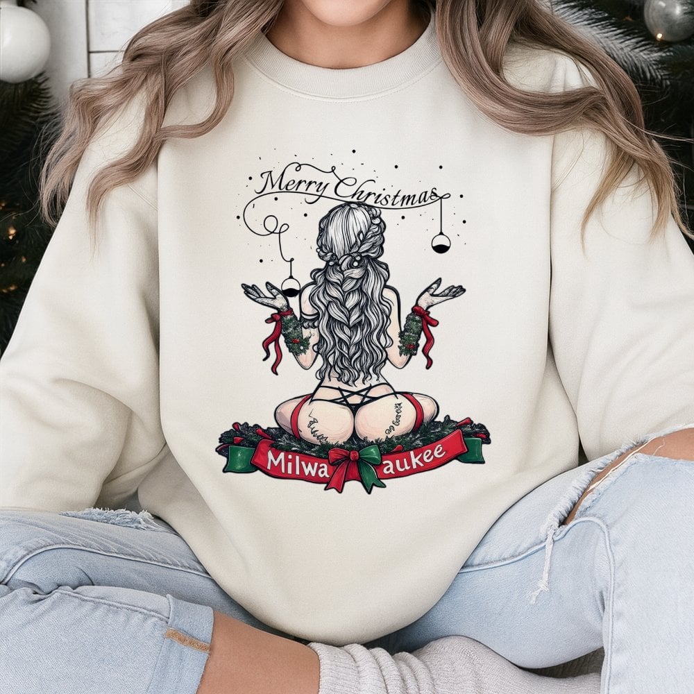 Humorous Naughty Holiday Sweater, Milwaukee Christmas Sweatshirt, Milwaukee City Crewneck, Festive Graphic Pullover, Xmas Hol