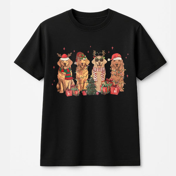 Festive Dog Mom Holiday Tee, Golden Retriever Christmas T-Shirt, Adorable Pet Lover Xmas Graphic Shirt, Golden Retriever Grap