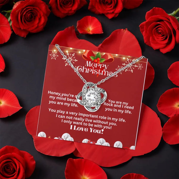 Sparkling CZ Crystal Pendant Necklace, Love Knot Necklace for Her, Rotating Rose Box Knot Necklace, Romantic Christmas Jewelr