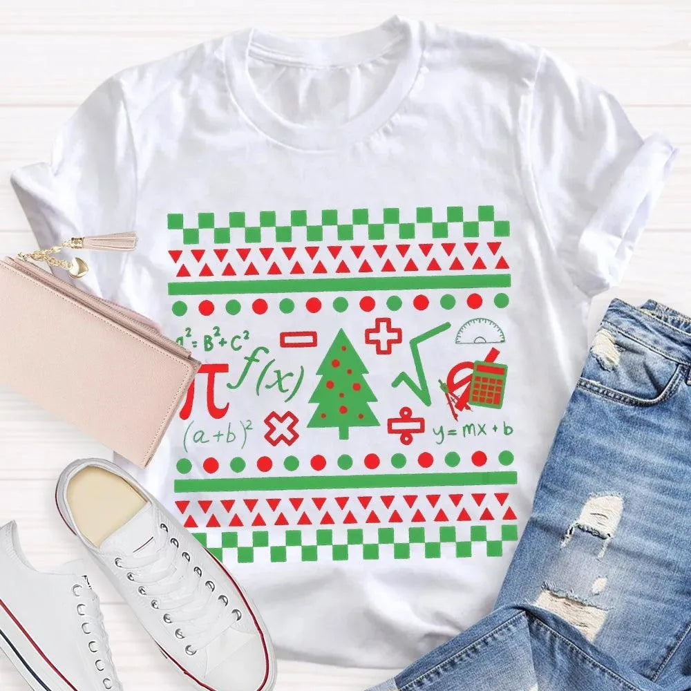 Festive STEM Holiday Teacher Tee, Math Elements Christmas Tree Shirt, Math Equations Xmas Tree Shirt, Science Teacher Christm