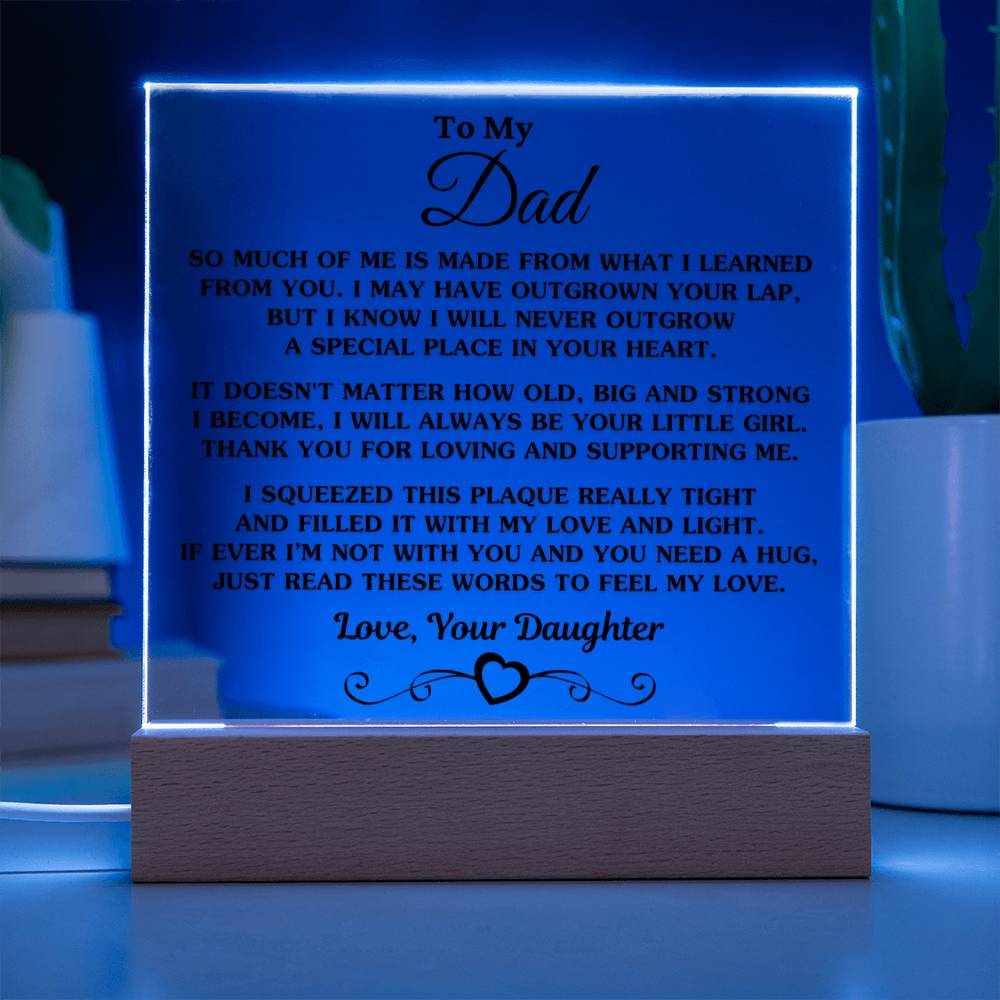 Sentimental Poem Plaque, Daughter to Dad Acrylic Plaque, LED Night Light Plaque, Fathers Day Desk Sign, Birthday Christmas Pr
