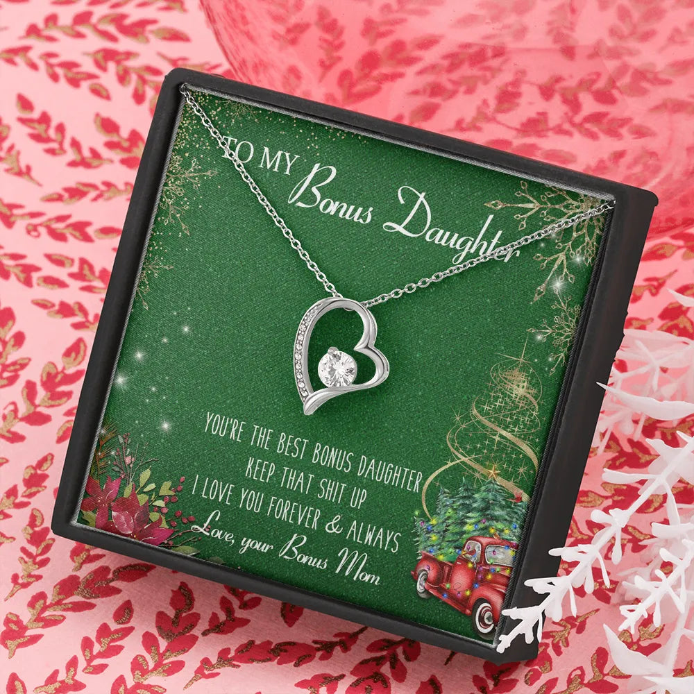 Stepdaughter Heart Necklace, Bonus Daughter Necklace, Forever Love Pendant Necklace, Cubic Zirconia Jewelry Present, Christma