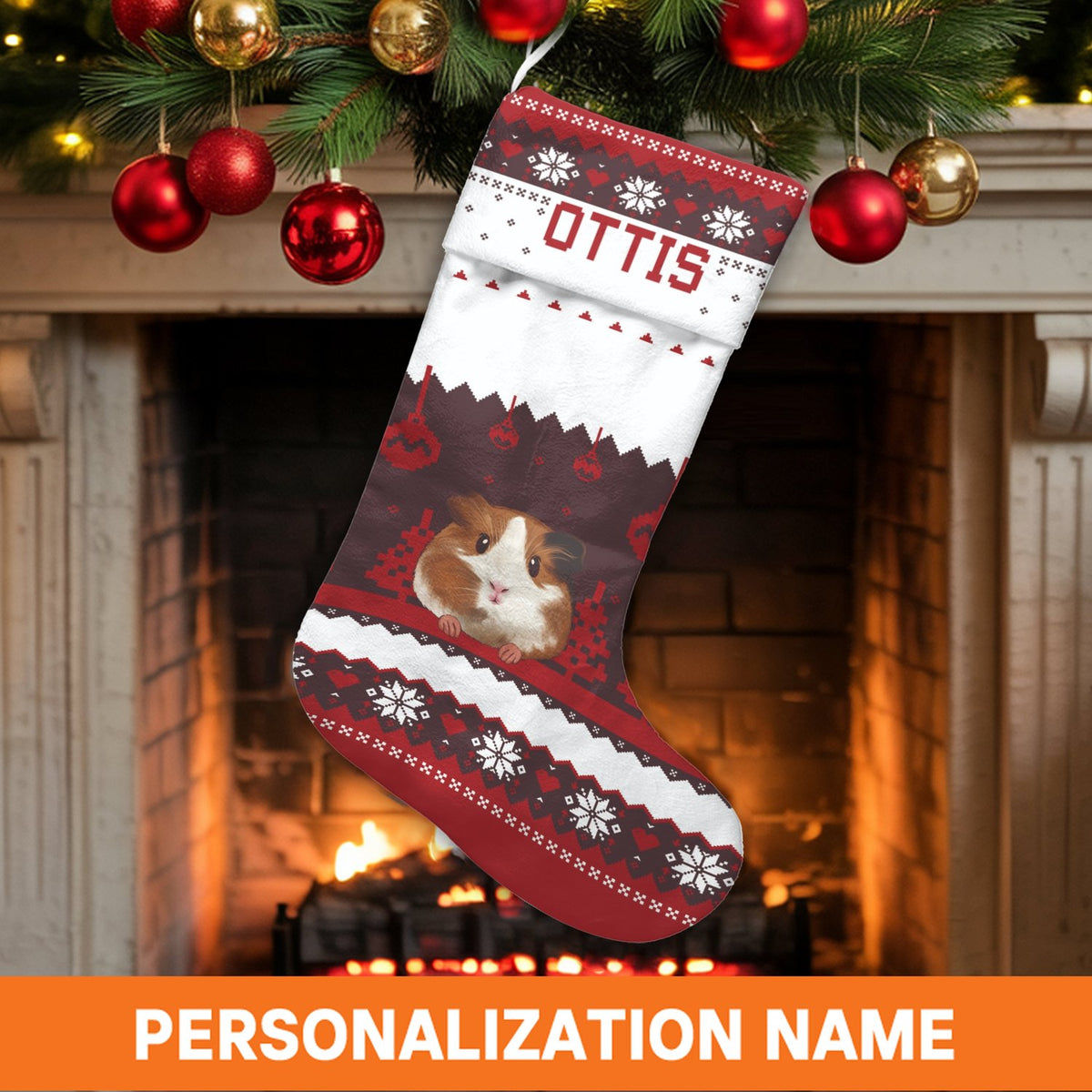 Custom Pet Name Holiday Stocking, Personalized Guinea Pig Christmas Stocking, Adorable Cavy Christmas Stocking, Pet Lover Fam