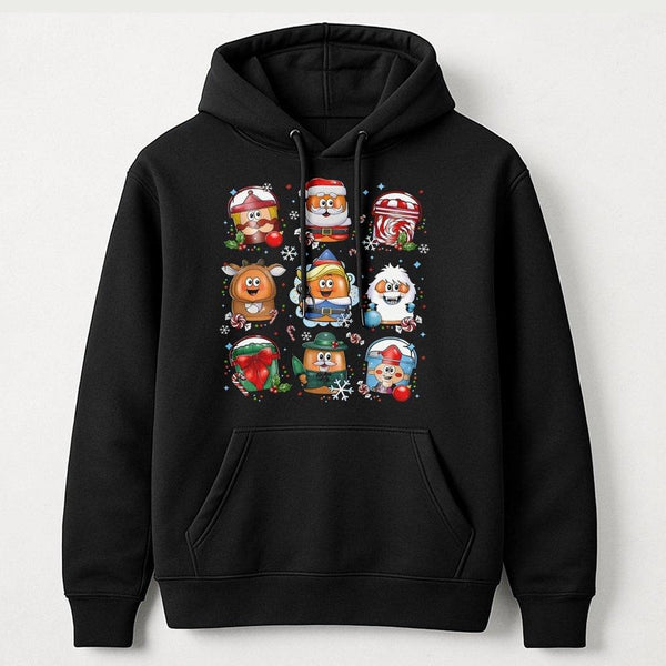 Humorous Fast Food Holiday Hooded Sweatshirt, Christmas Chicken Nuggets Hoodie, Adorable Foodie Pullover Hoodie, Festive Grap