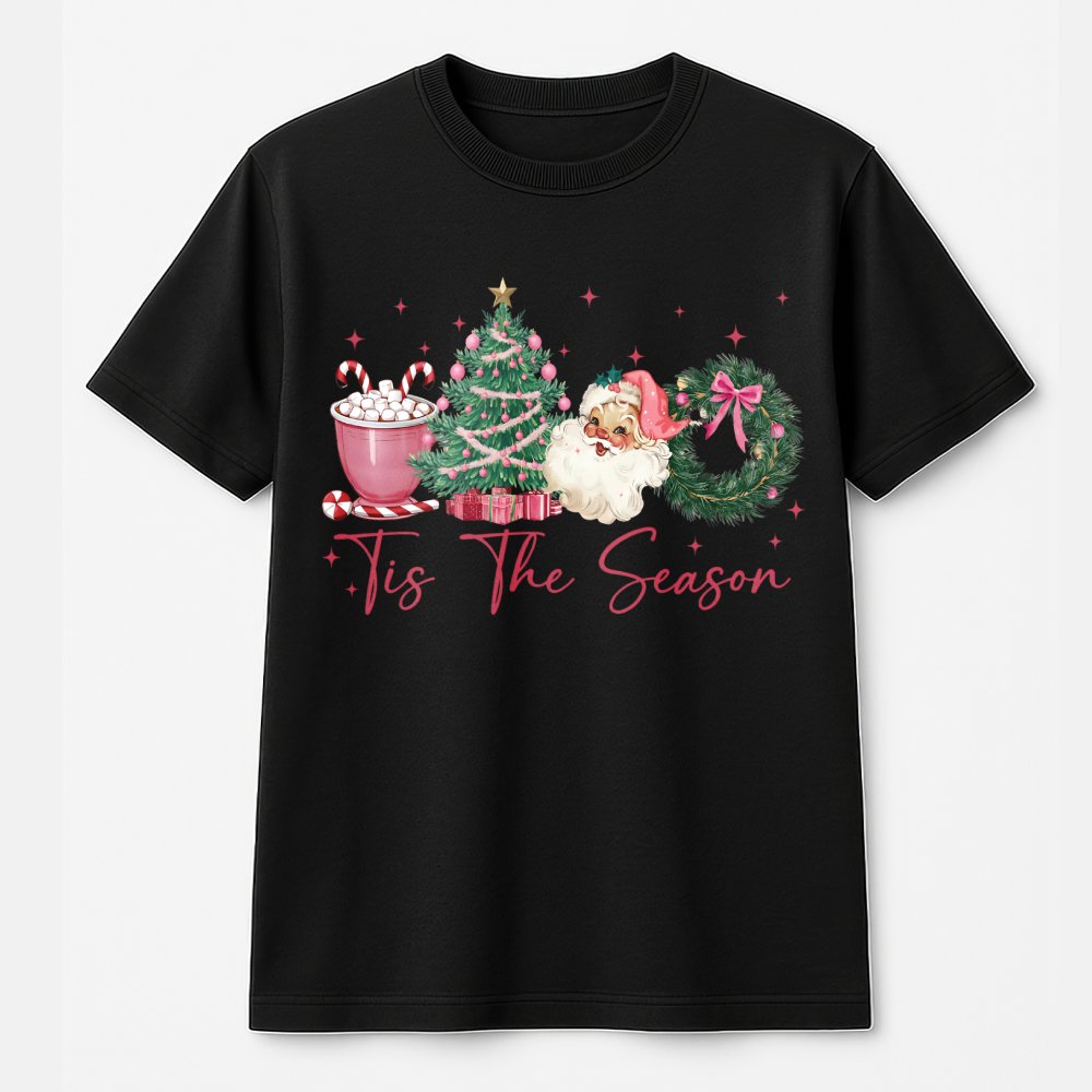 Vintage Santa and Tree T-Shirt, Tis the Season Christmas Shirt, Retro Holiday Graphic Tee, Festive Christmas Graphic Shirt Pr