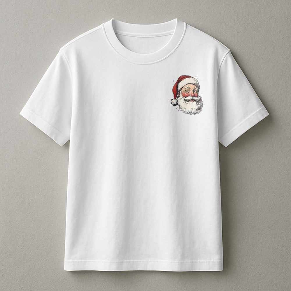Minimalist Santa Graphic Tee, Santa Claus Pocket Shirt, Festive Christmas T-Shirt, Holiday Season Pocket Shirt, Adorable Xmas