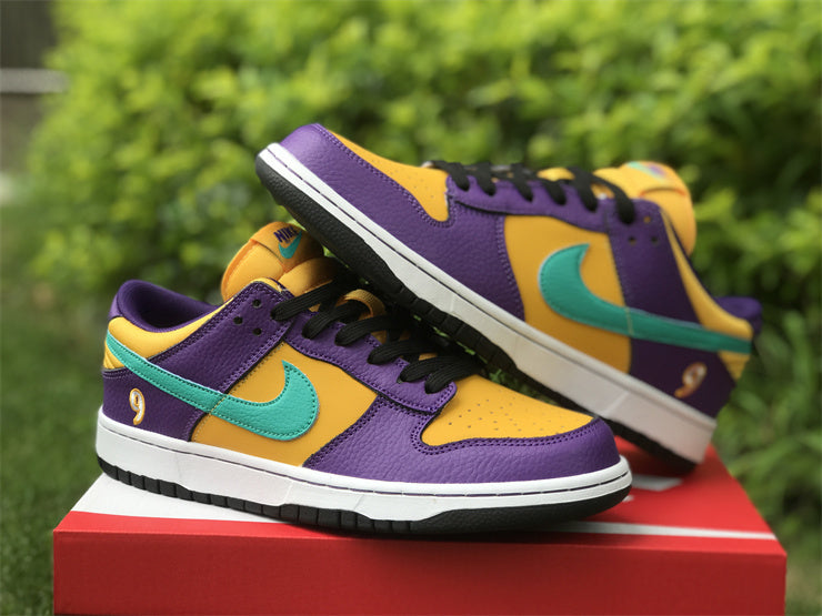 Low Top Sneakers, Purple Yellow Colorway, Lace Up Design, Casual Gift for Sneaker Fans