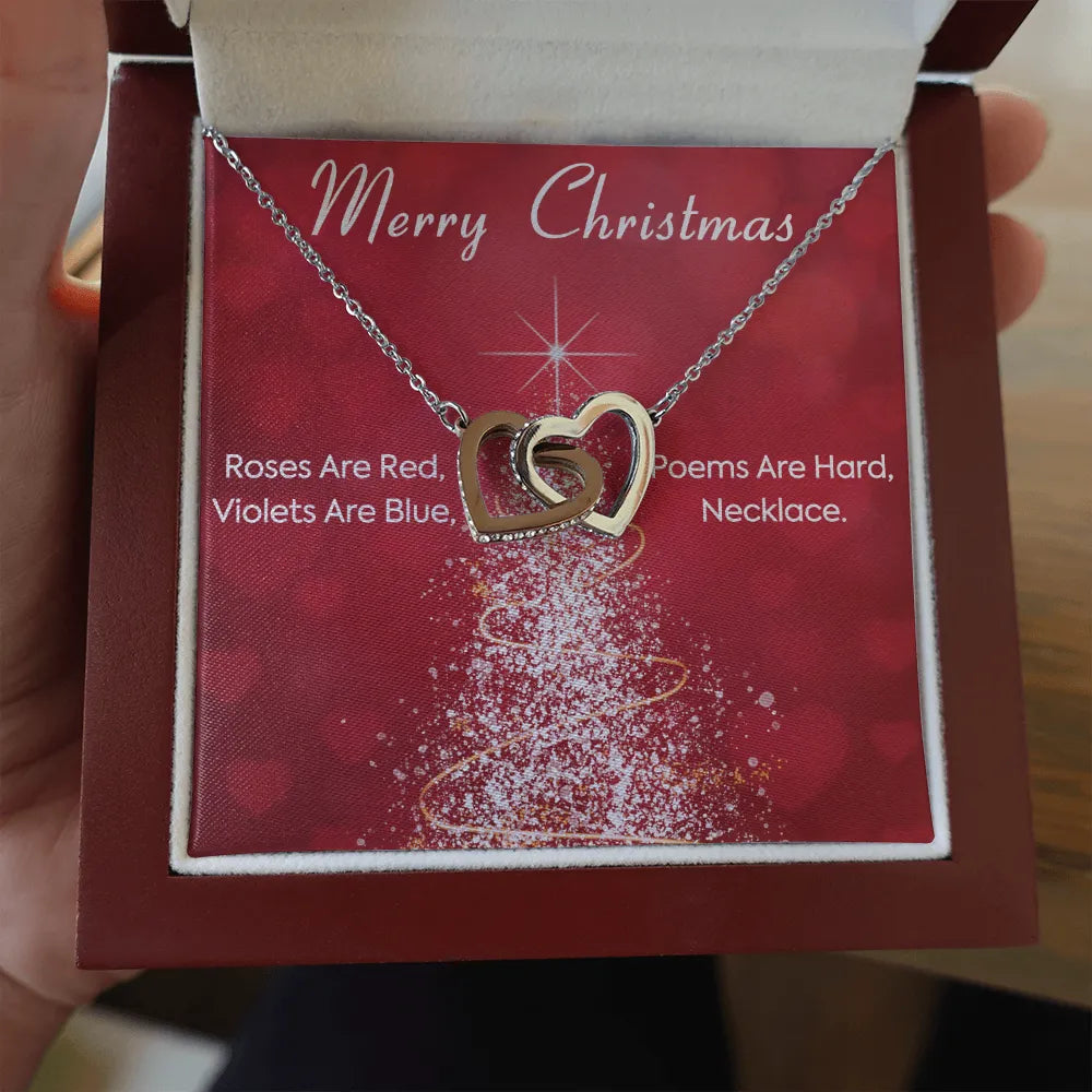 Two Tone Cubic Zirconia Heart Pendant, Interlocking Hearts Necklace for Girlfriend, Surgical Steel Jewelry, Romantic Christma