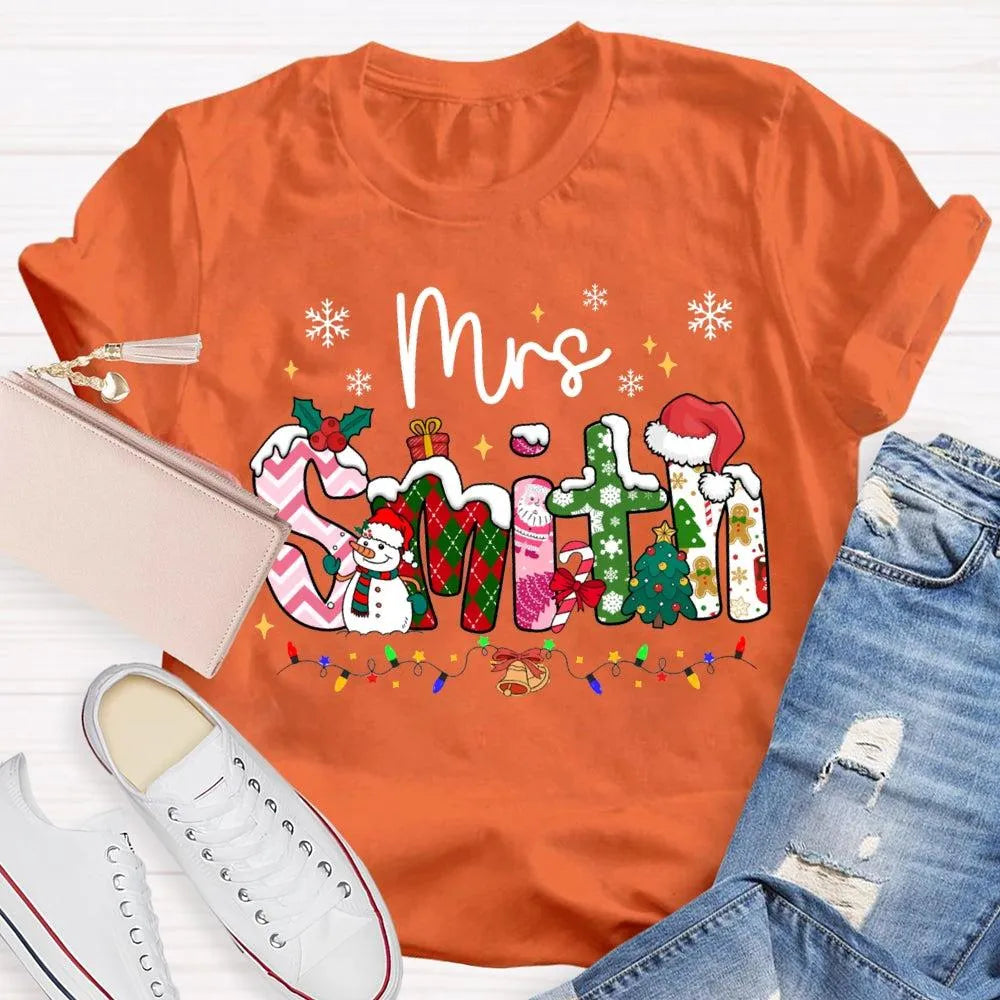 Custom Name Snowflake Holiday Shirt, Personalized Christmas Lights T-Shirt, Matching Family Xmas Graphic Tee, Holiday Season 