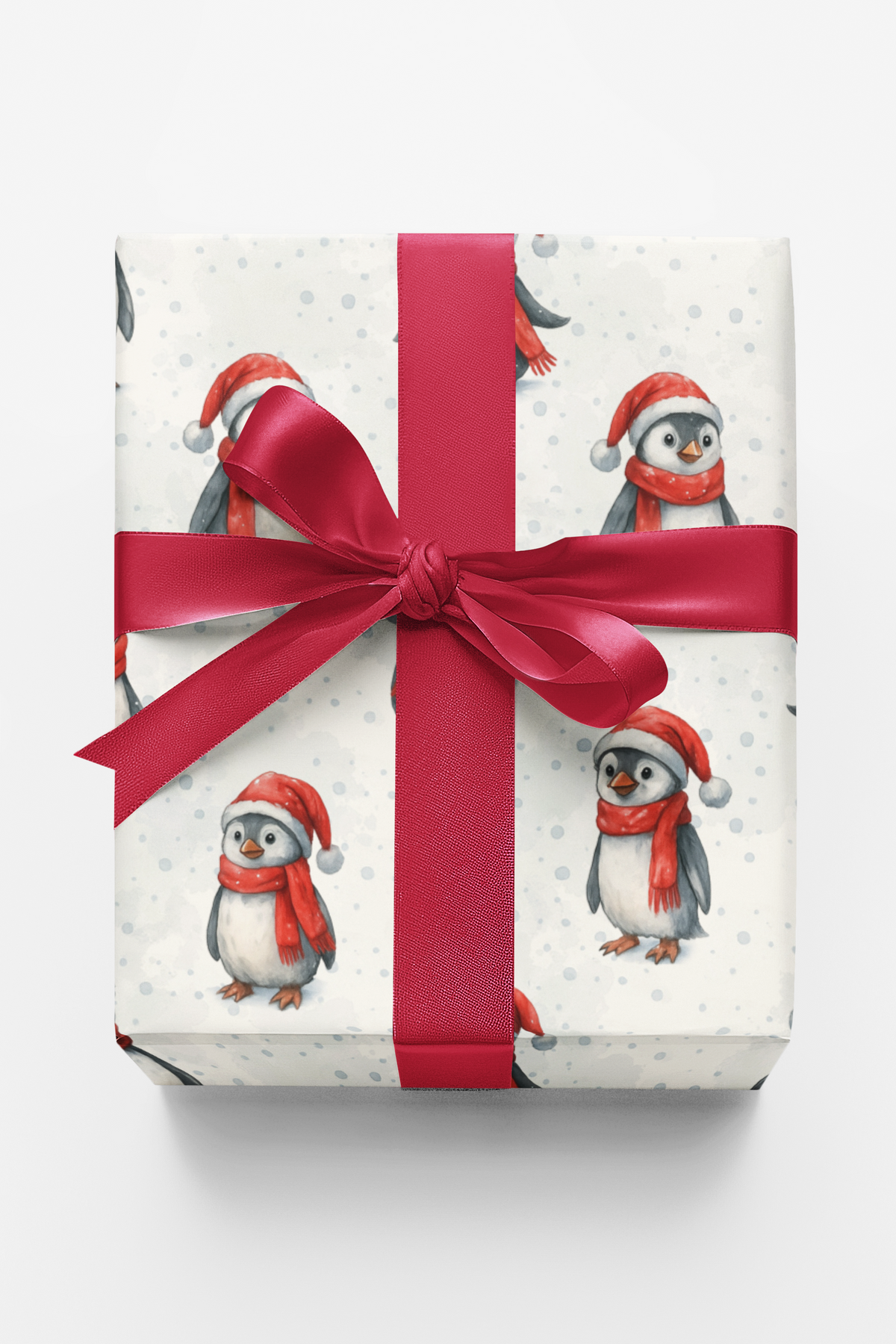Santa Hat Penguin Gift Wrap, Christmas Penguin Wrapping Paper, Winter Holiday Wrapping Paper, Whimsical Snow Gift Wrap, Xmas 