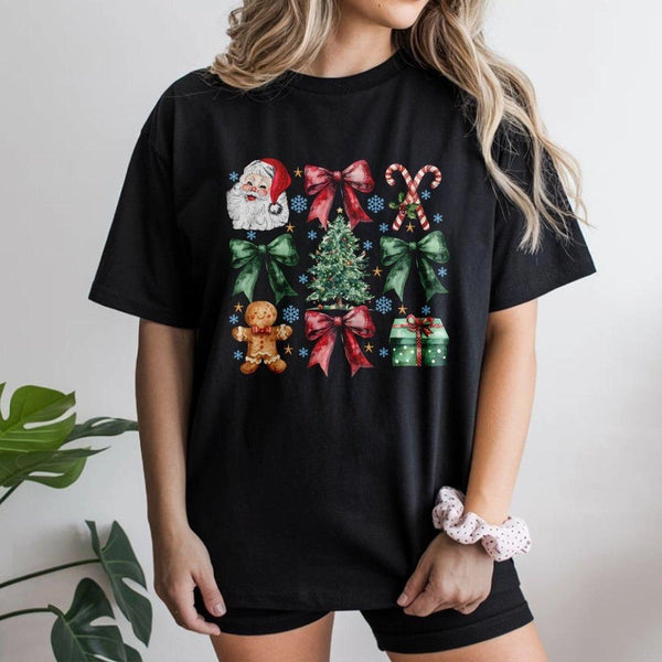 Festive Santa Tree Gingerbread Shirt, Christmas Graphic T-Shirt, Holiday Party Graphic Tee, Merry Xmas Top, Adorable Christma