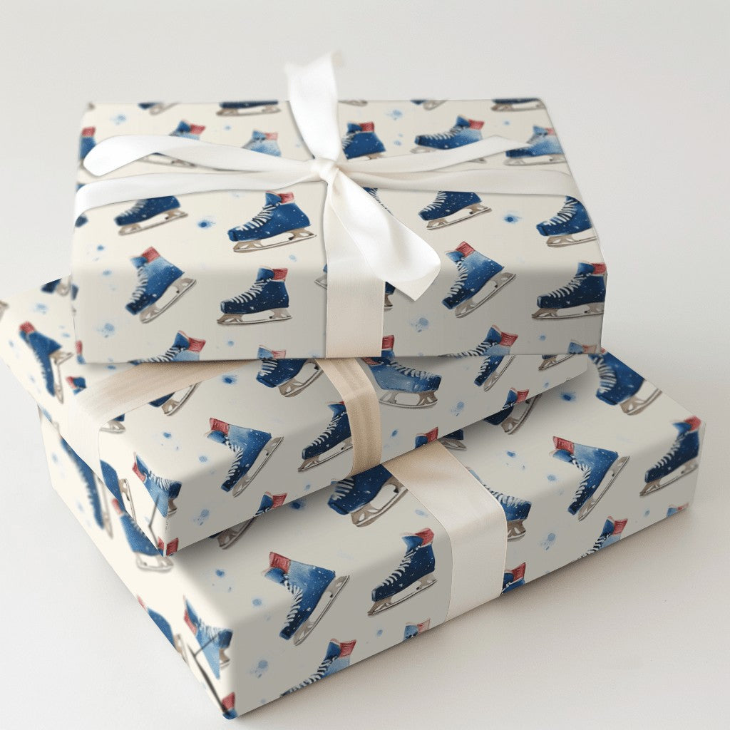 Winter Watercolor Figure Skating Gift Wrap, Ice Skate Wrapping Paper, Holiday Christmas Paper Roll, Seasonal Birthday Wrappin